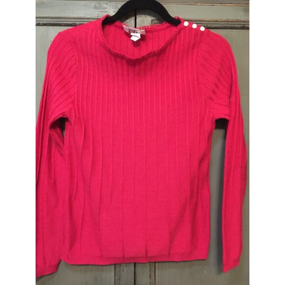 RK Knits Vintage Hot pink Ribbed Button Long Sleeve Light Weight Sweater - Picture 1 of 3